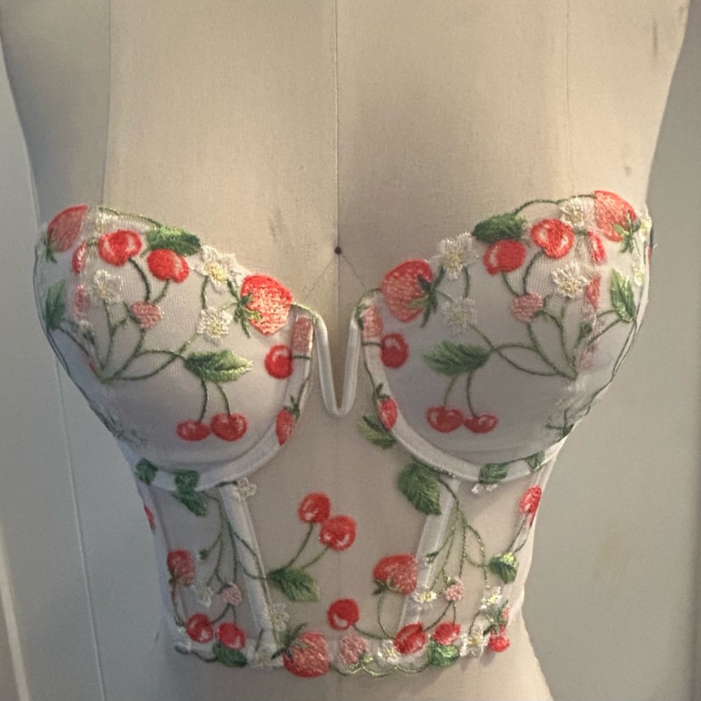 Cherry Embroidered Bustier - White